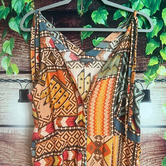 Haute Hippie Tribal Aztec Wide Leg Linen Blend Jumpsuit Medium Boho Sleeveless - Picture 1 of 8
